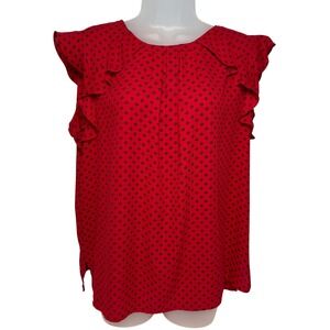 Large Chic Blouse Red Black Ruffle Sleeve Print Career Business pullover top